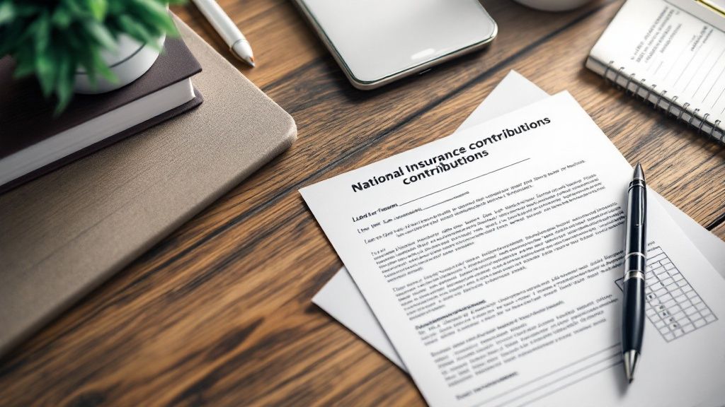 A desk with organised paperwork, a calculator, and a laptop showing accounting software, representing compliance and reporting.