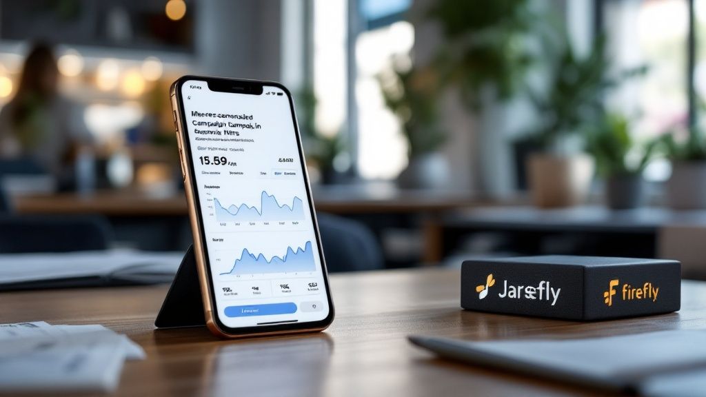 A person analysing marketing data on a laptop screen with charts and graphs.