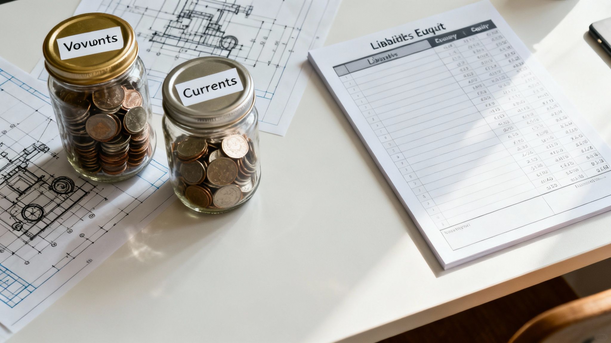 A close-up of a balance sheet document with numbers and calculations