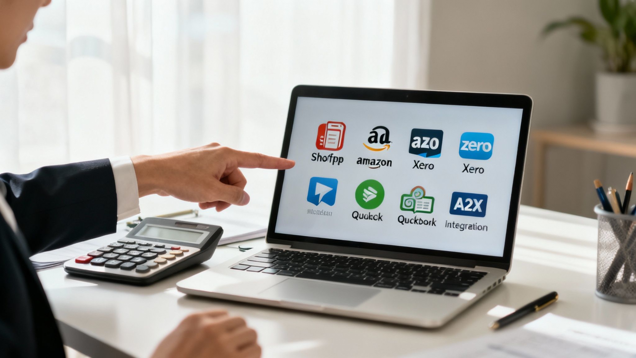 A person at a desk analysing financial data on multiple screens showing ecommerce platform dashboards.