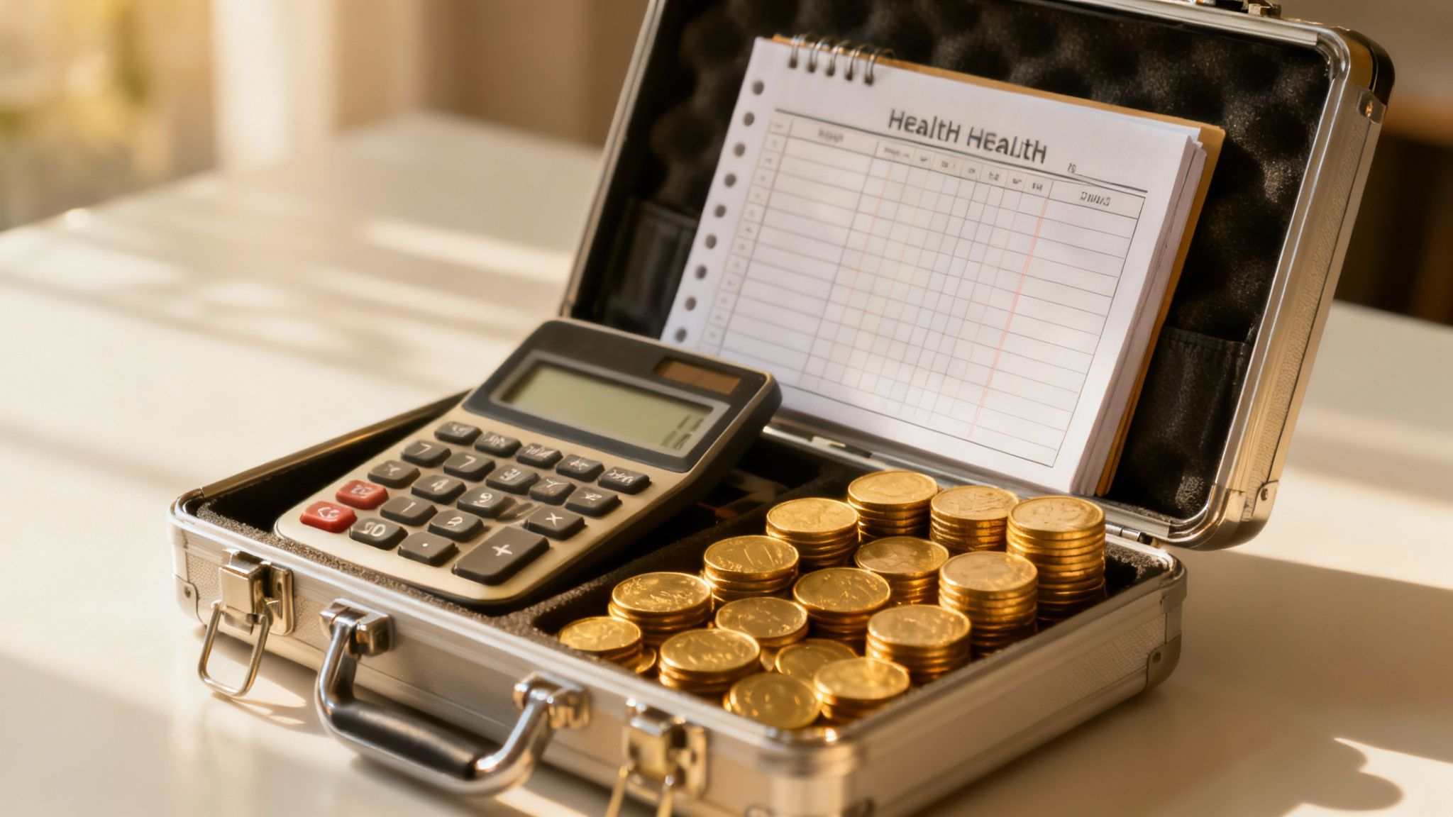 A clear and organised toolkit with financial icons like a calculator, a pound sign, and a chart, representing the different services.
