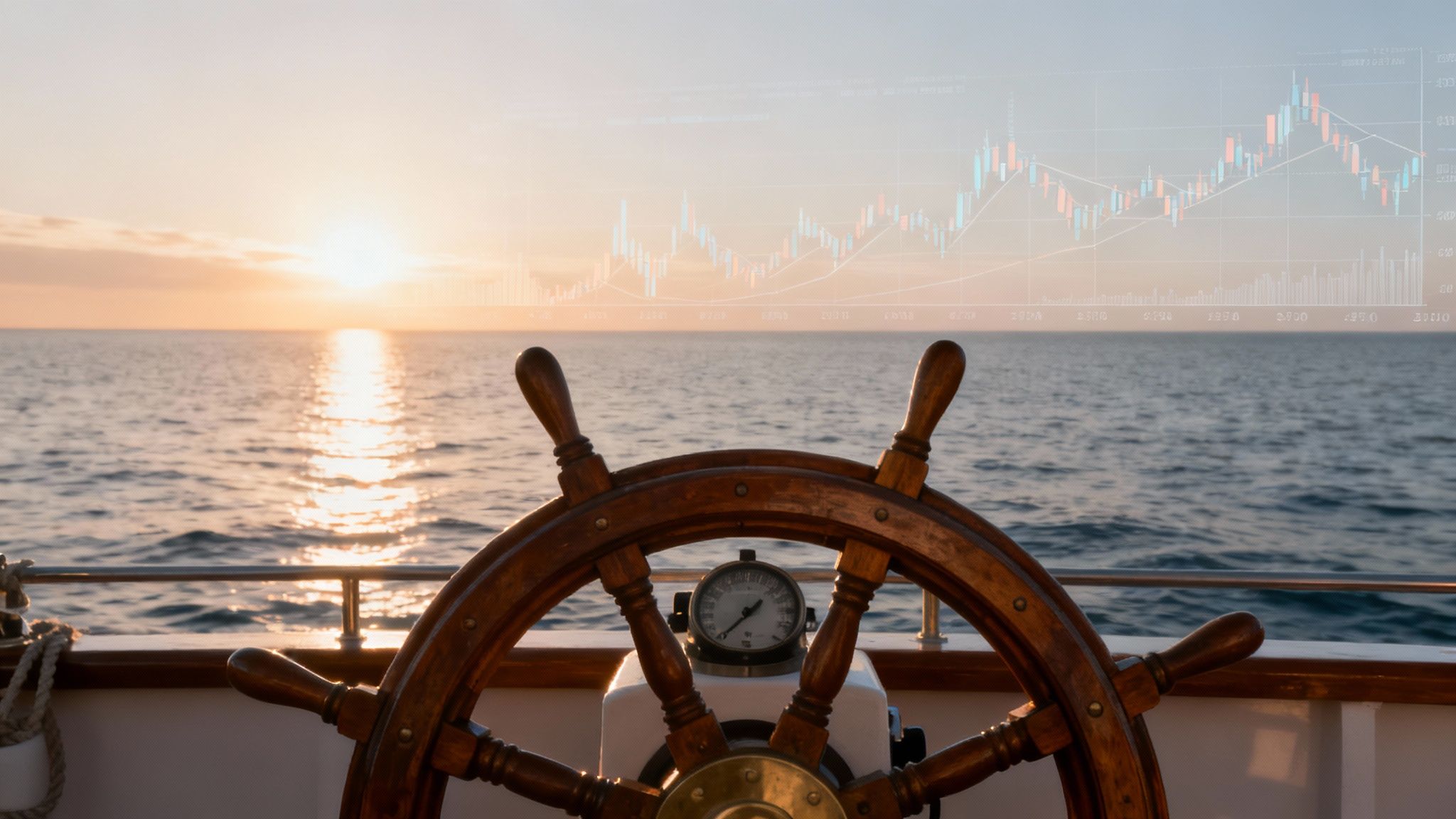 A business owner reviewing financial charts on a tablet, looking confident and in control.