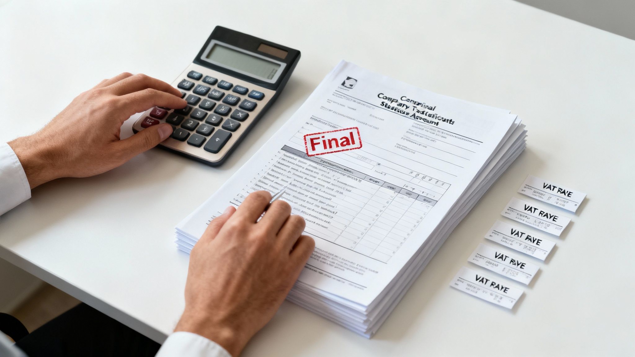 A group of business professionals looking concerned over paperwork at a table