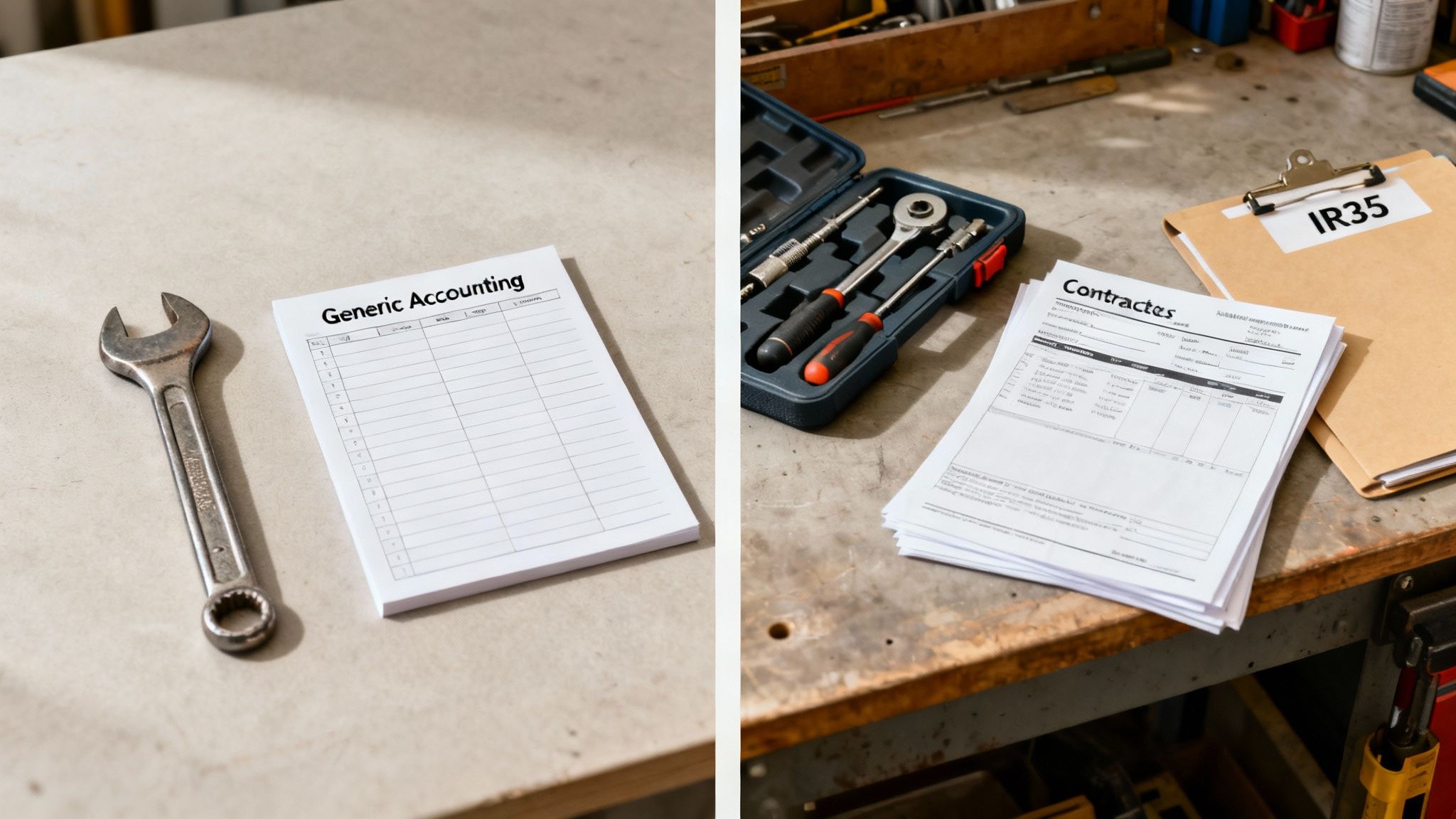 A contractor reviewing architectural blueprints on a tablet, with financial charts overlaid, symbolizing the need for specialized accounting.