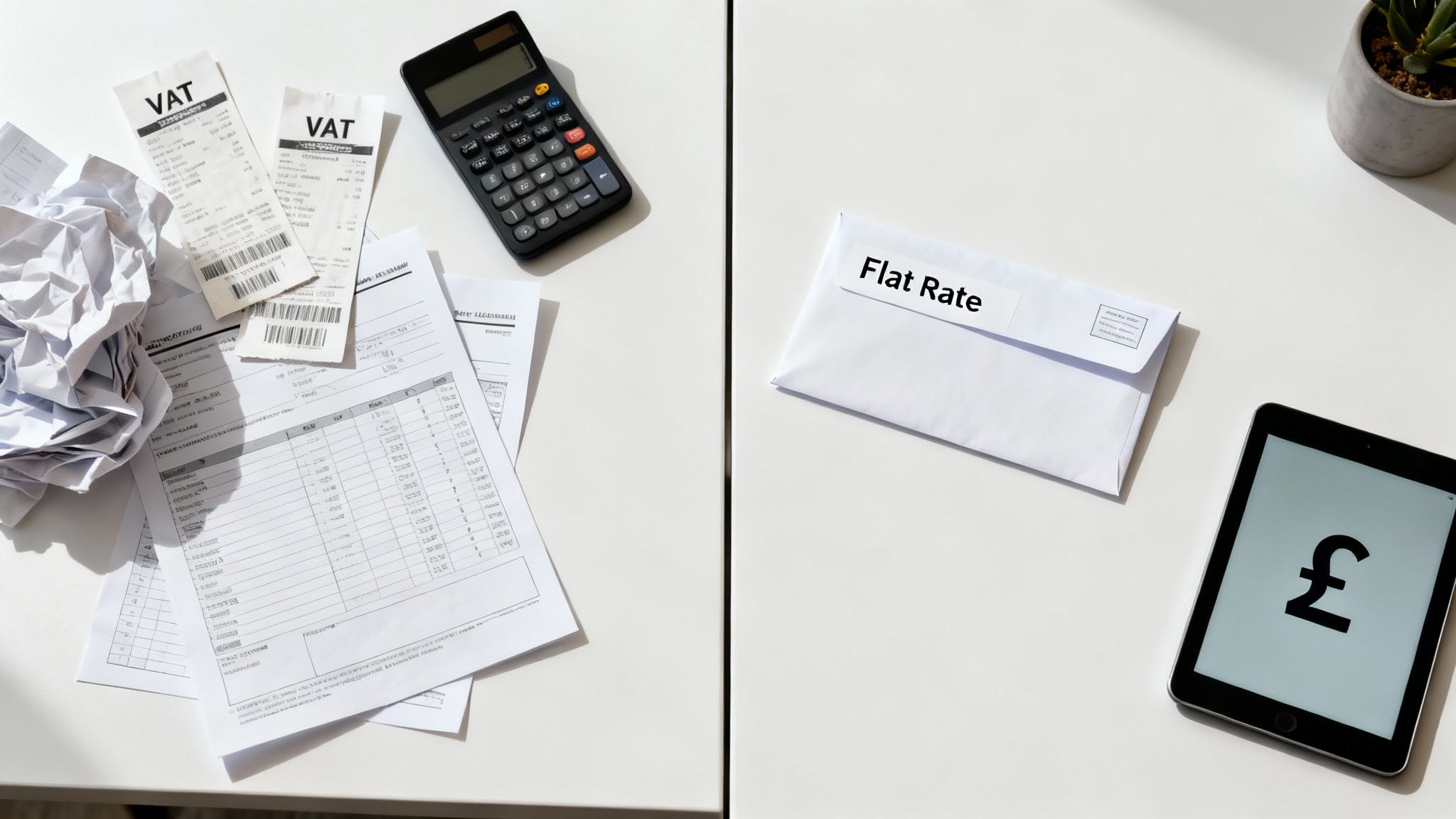 A person using a calculator with financial documents, illustrating VAT simplification.