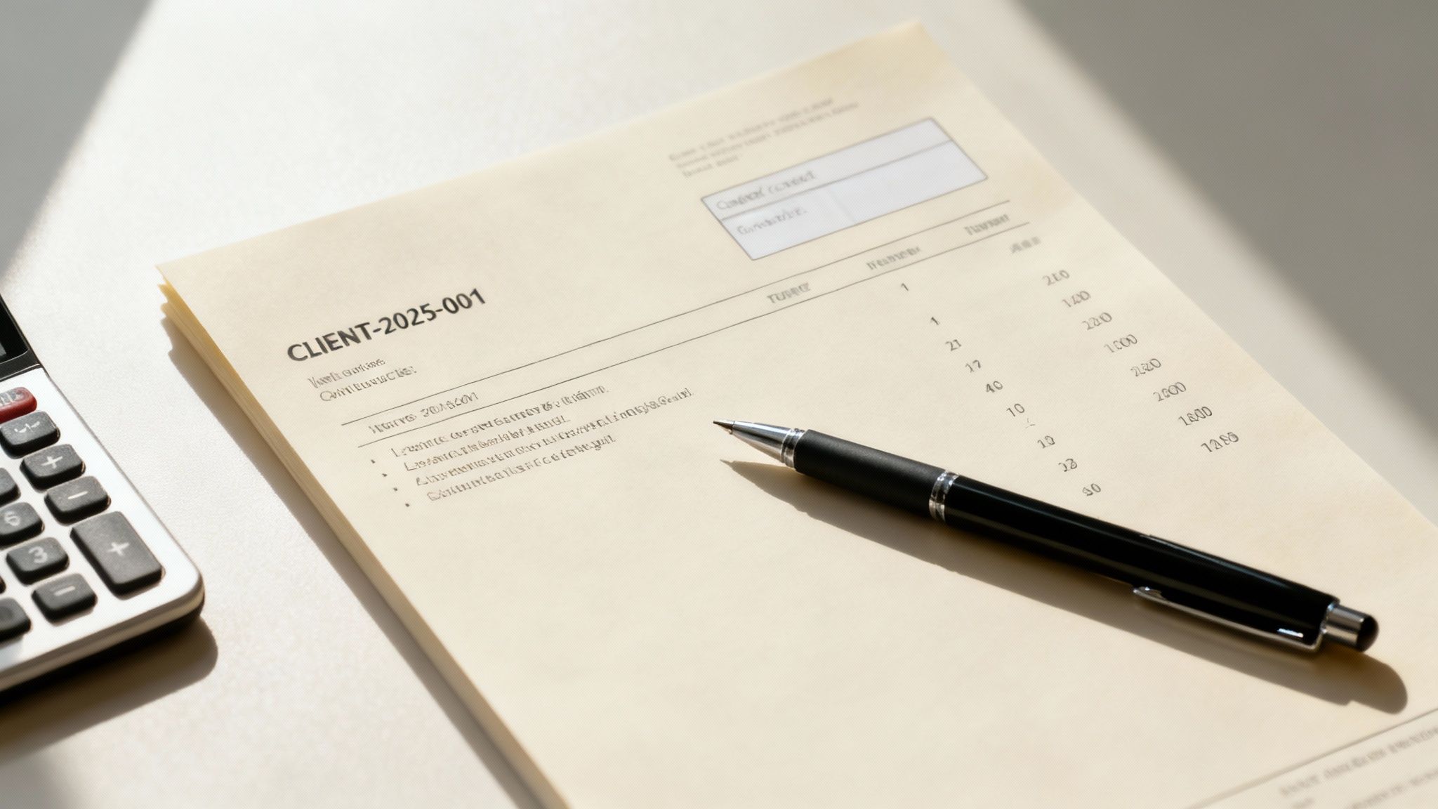 A close-up of a professionally formatted freelance invoice on a computer screen