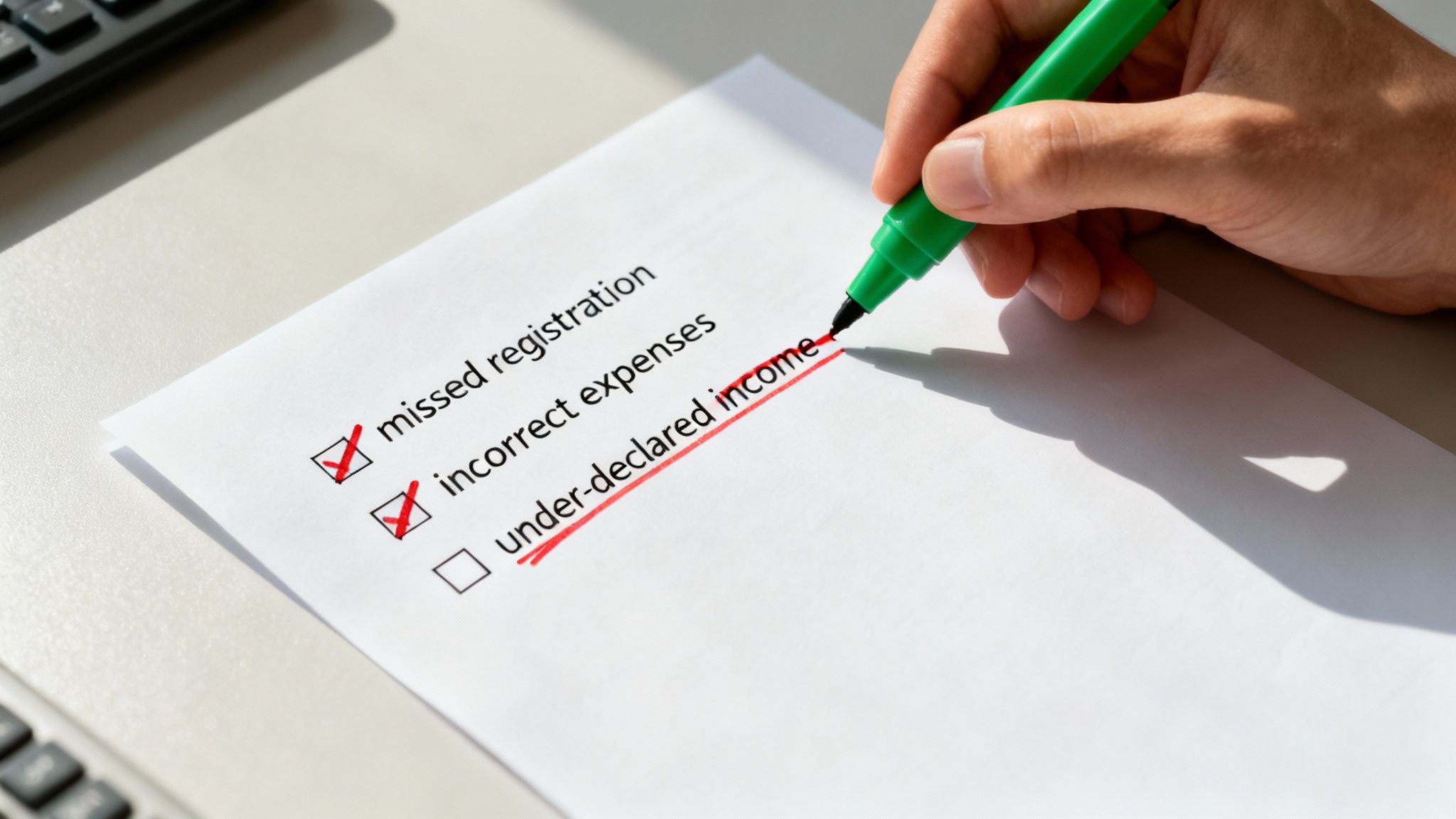 A person looking stressed while working on their taxes on a laptop.