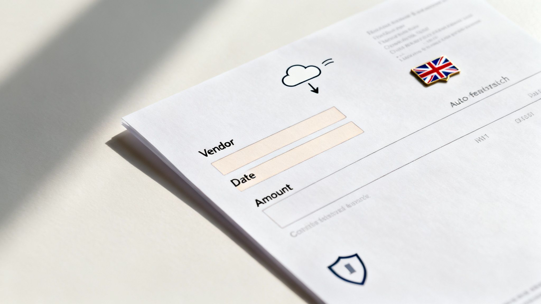 A person using a smartphone to scan a receipt, with icons showing the Hubdoc data extraction process.