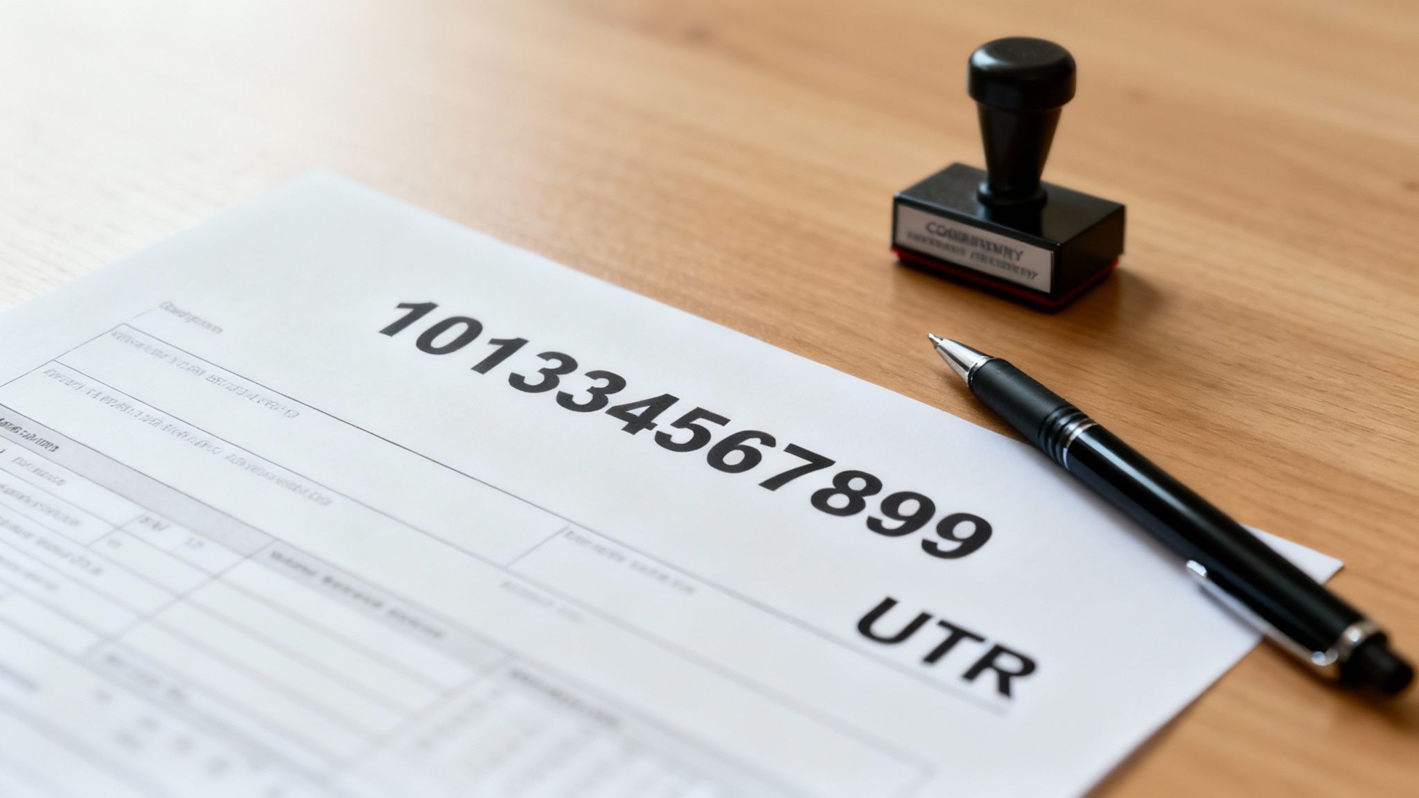 A document with a magnifying glass over it, representing the search for a UTR number.