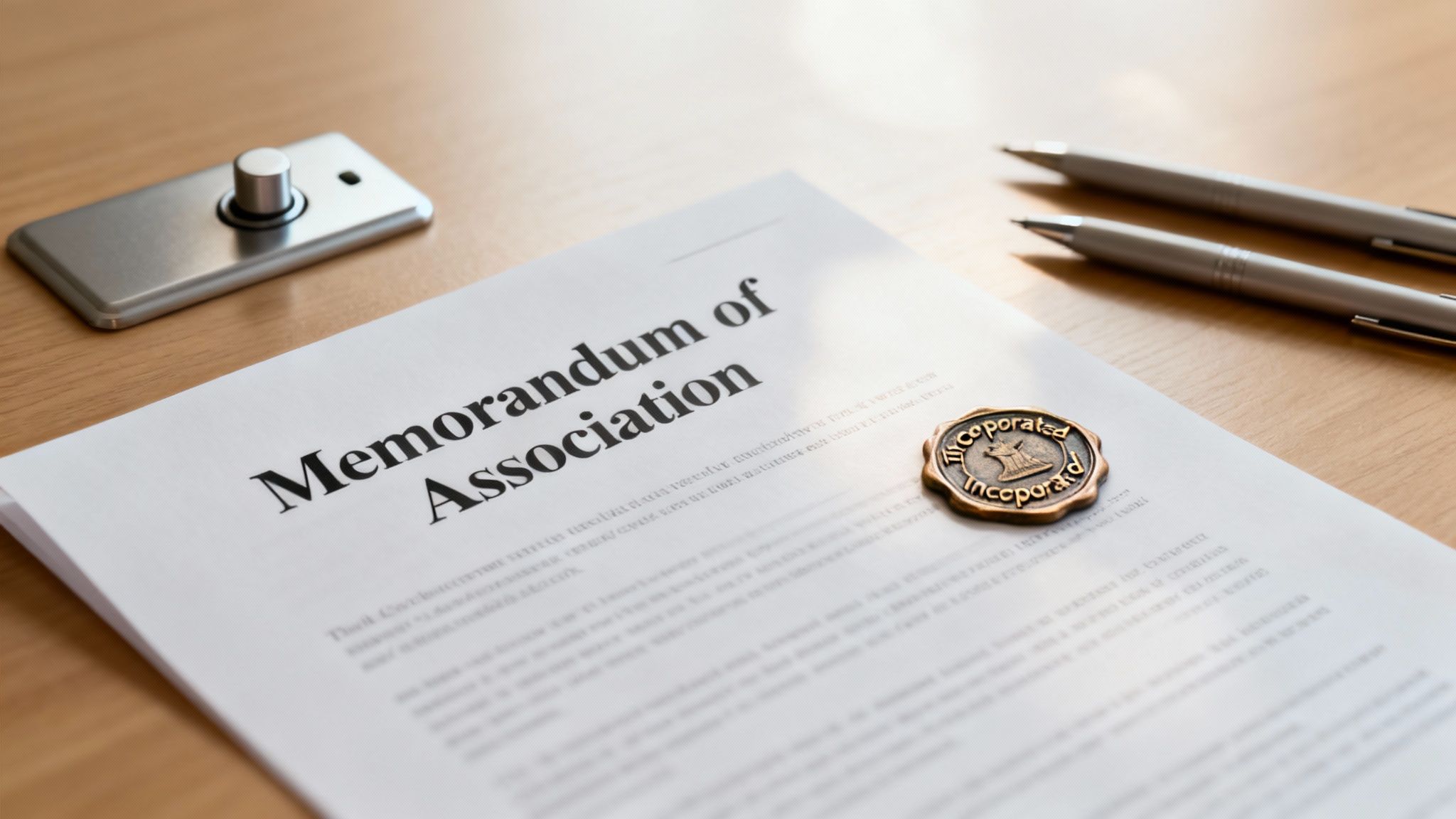 A group of business professionals reviewing official company formation documents.