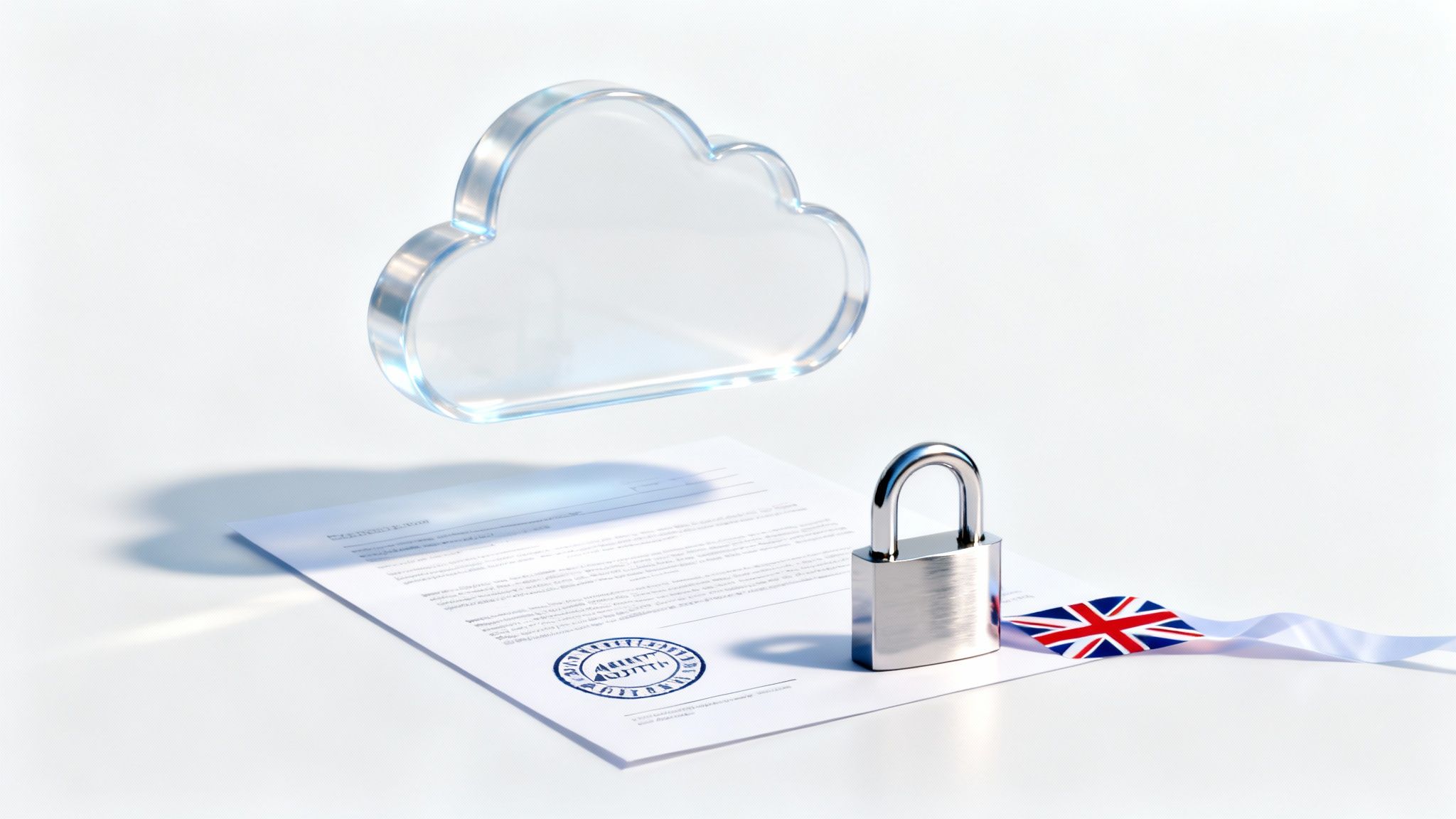 A secure digital lock icon superimposed over a financial document, representing data security and compliance.
