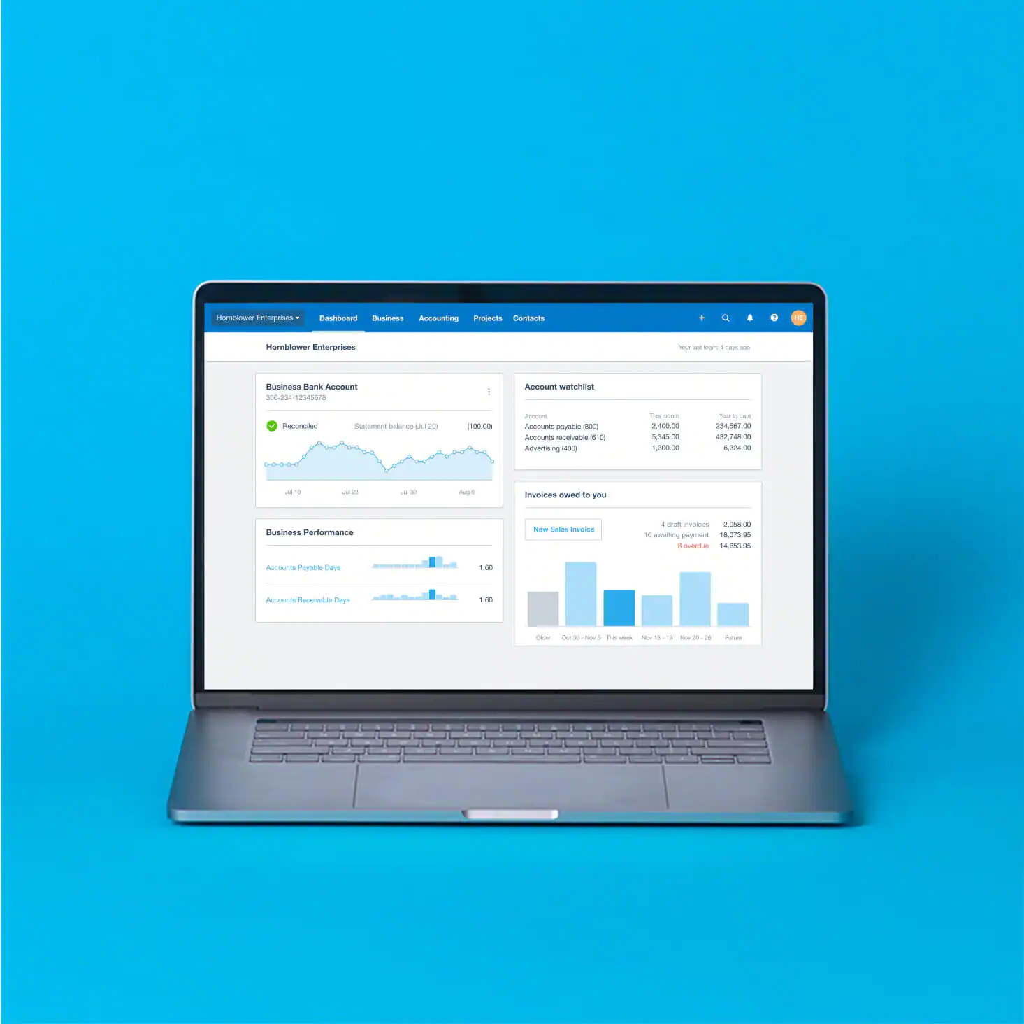 Screenshot of the Xero UK homepage, showing the user-friendly dashboard.