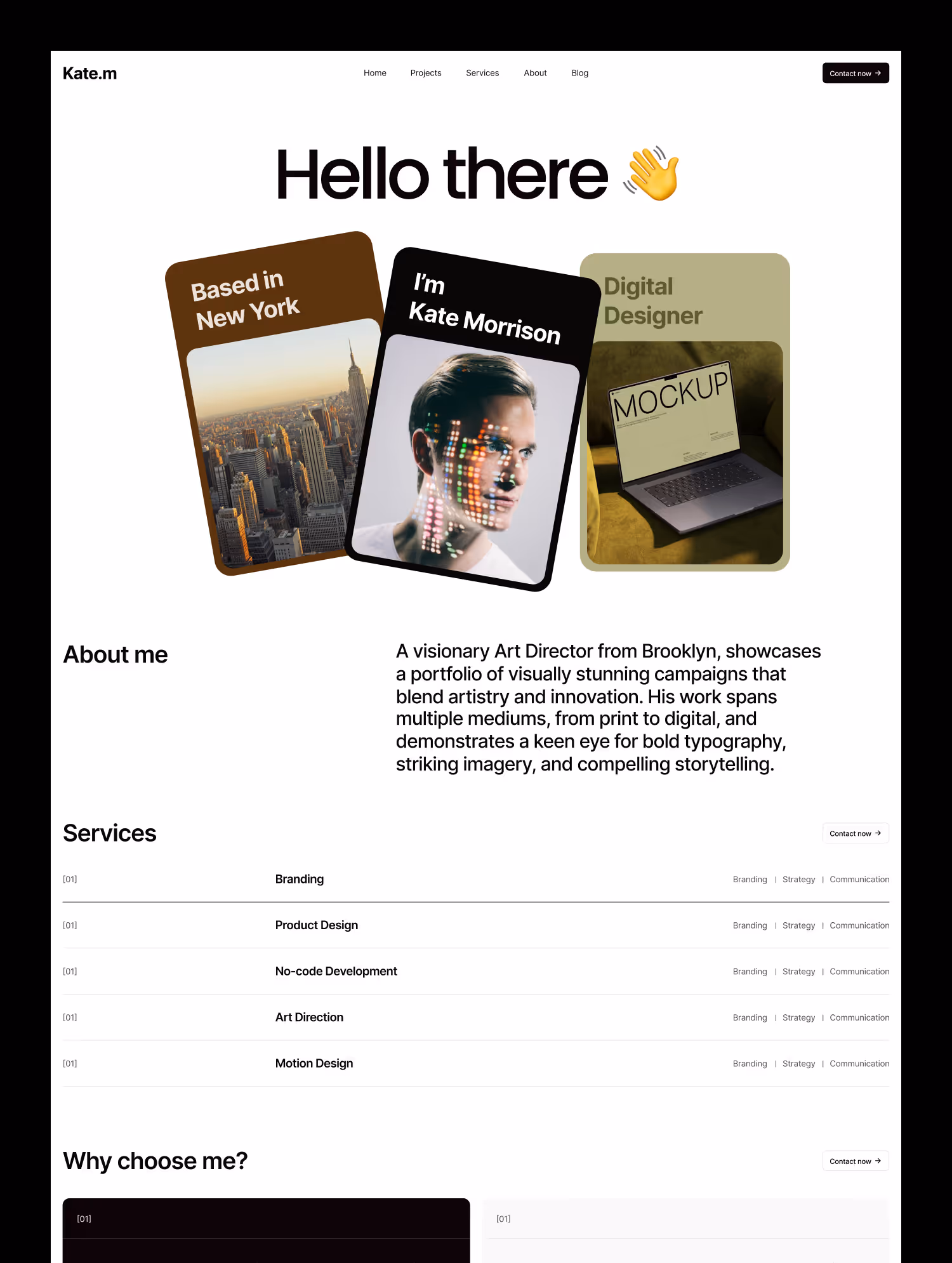 Kate.m elegant Webflow portfolio template design featuring a simple, polished layout for creative professionals.