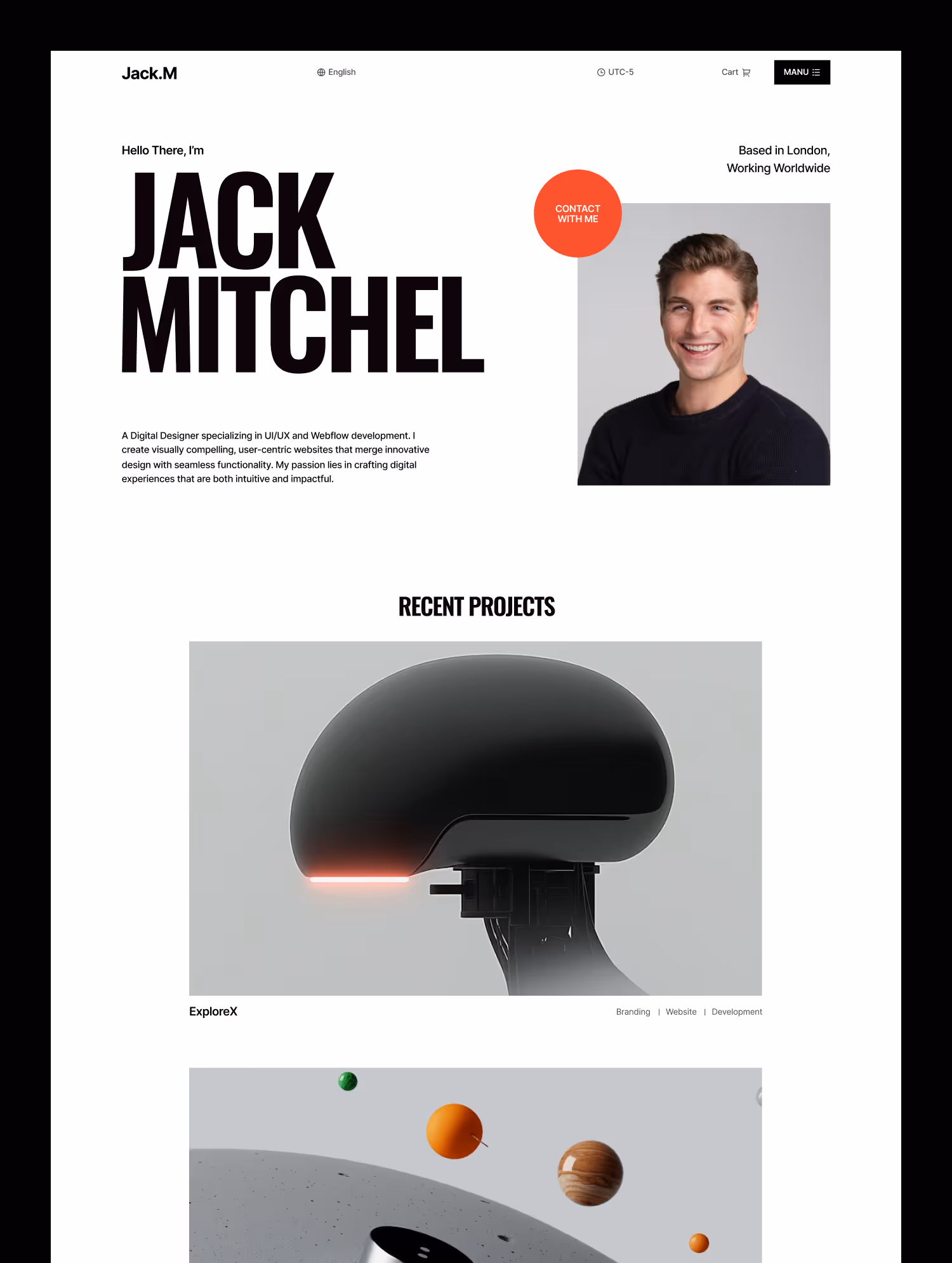 Jack.M contemporary Webflow portfolio template design featuring a polished interface for creative freelancers.
