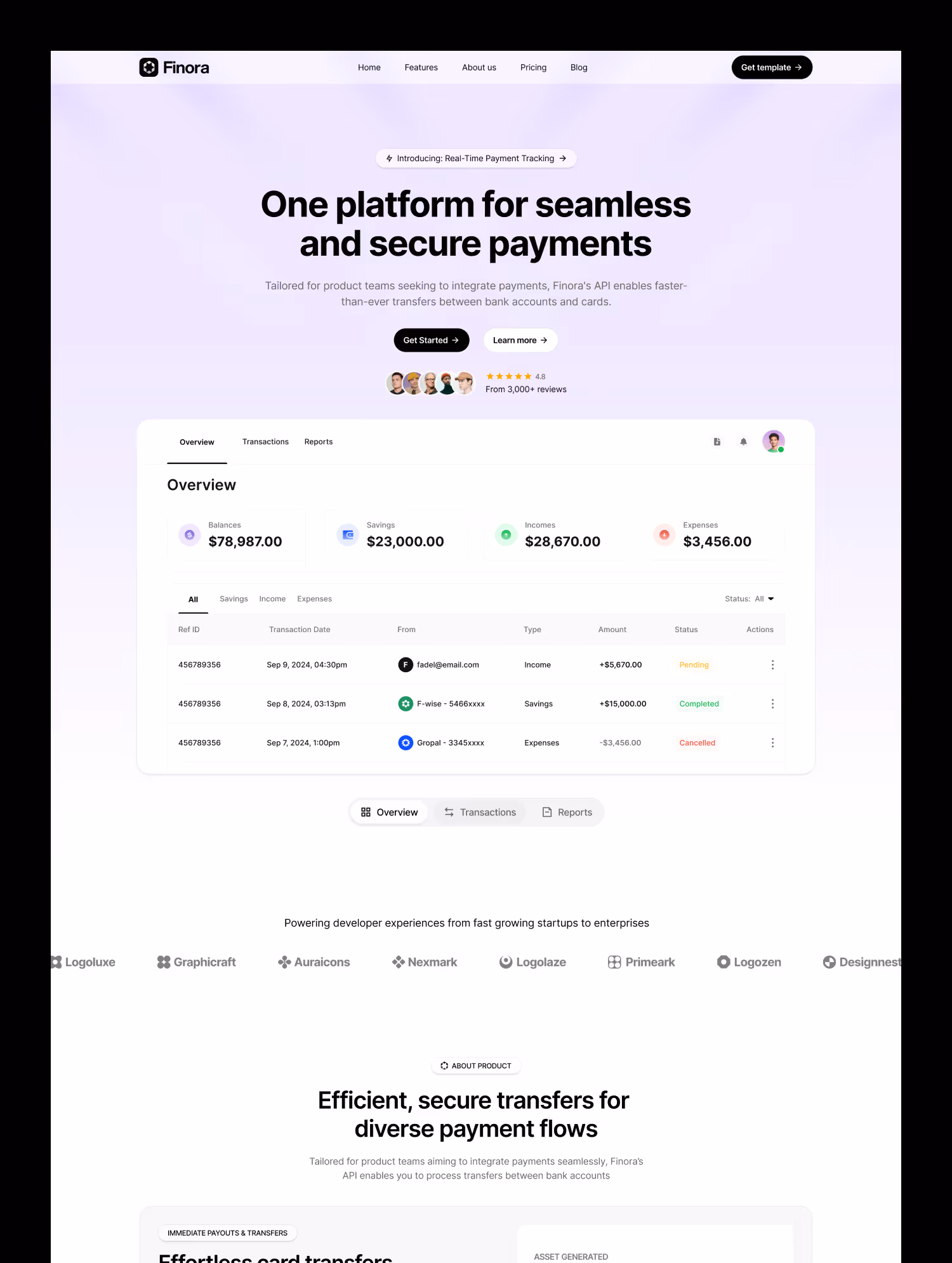 Finora premium SaaS Webflow template interface featuring a clean, scalable layout for fintech and tech startups.