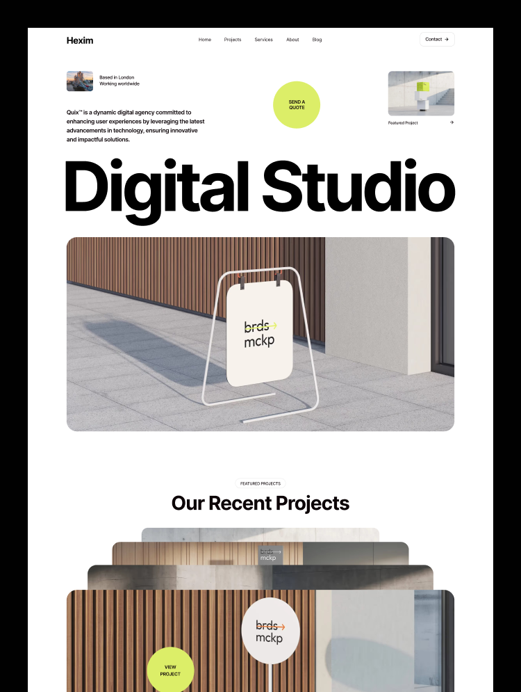 Hexim Studio modern agency Webflow template preview displaying a clean, editorial-inspired layout for creative work.