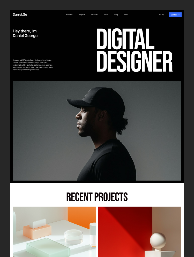 Daniel sleek Webflow portfolio template design featuring a polished interface for creative professionals.