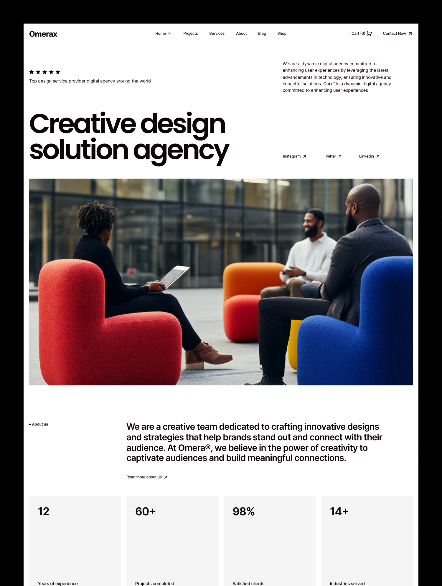 Omera® premium agency Webflow template preview displaying a clean, editorial-inspired interface for design studios.