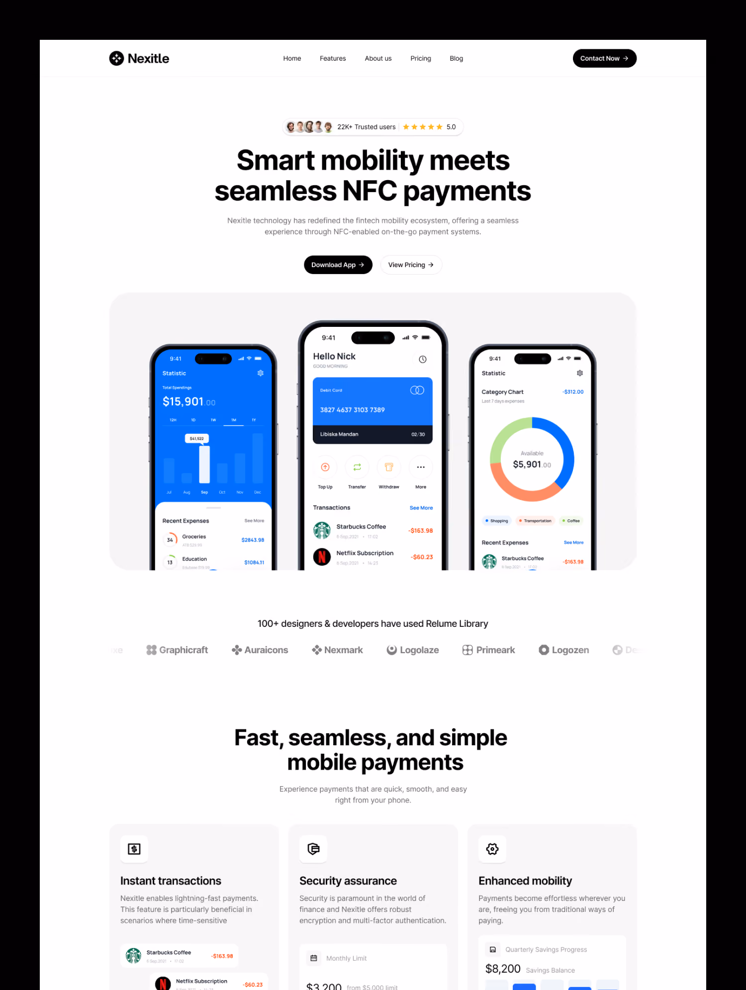 Nexitle sleek mobile app Webflow template interface featuring a modern design for app landing pages.