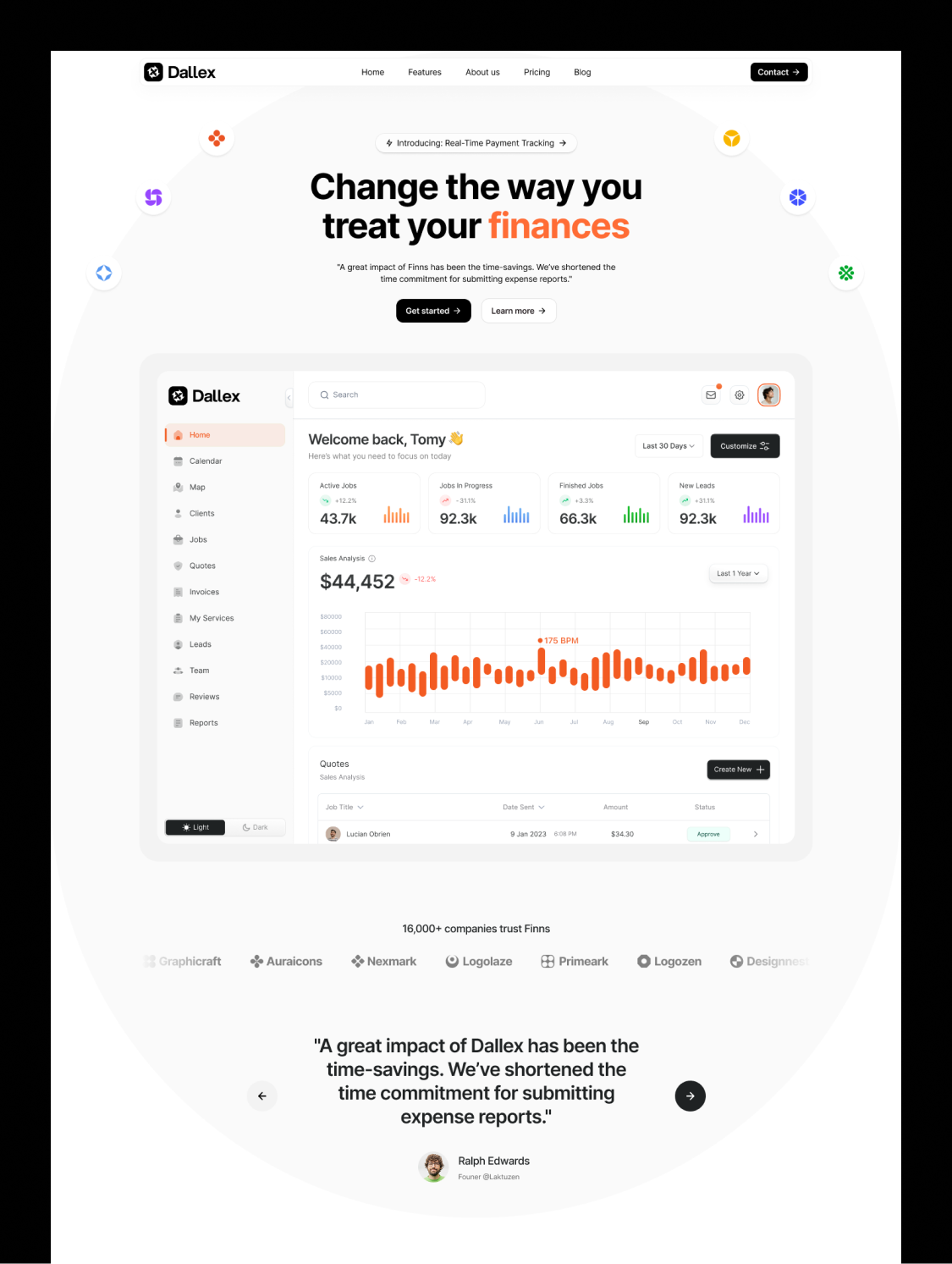 Dallex modern SaaS Webflow template screenshot displaying a clean interface for tech platforms.
