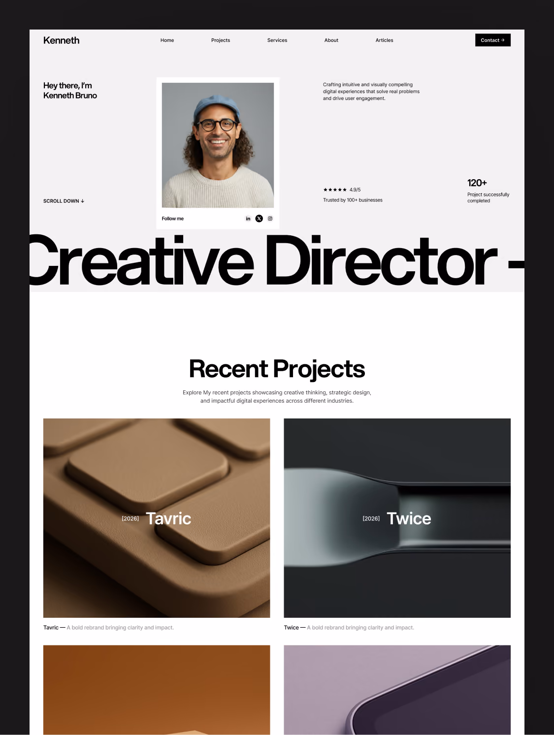 Kenneth Portfolio Website helps solo designers showcase their work with clarity and credibility. Featuring a clean CV-inspired layout, it’s built to highlight expertise, case studies, and insights that attract the right clients.