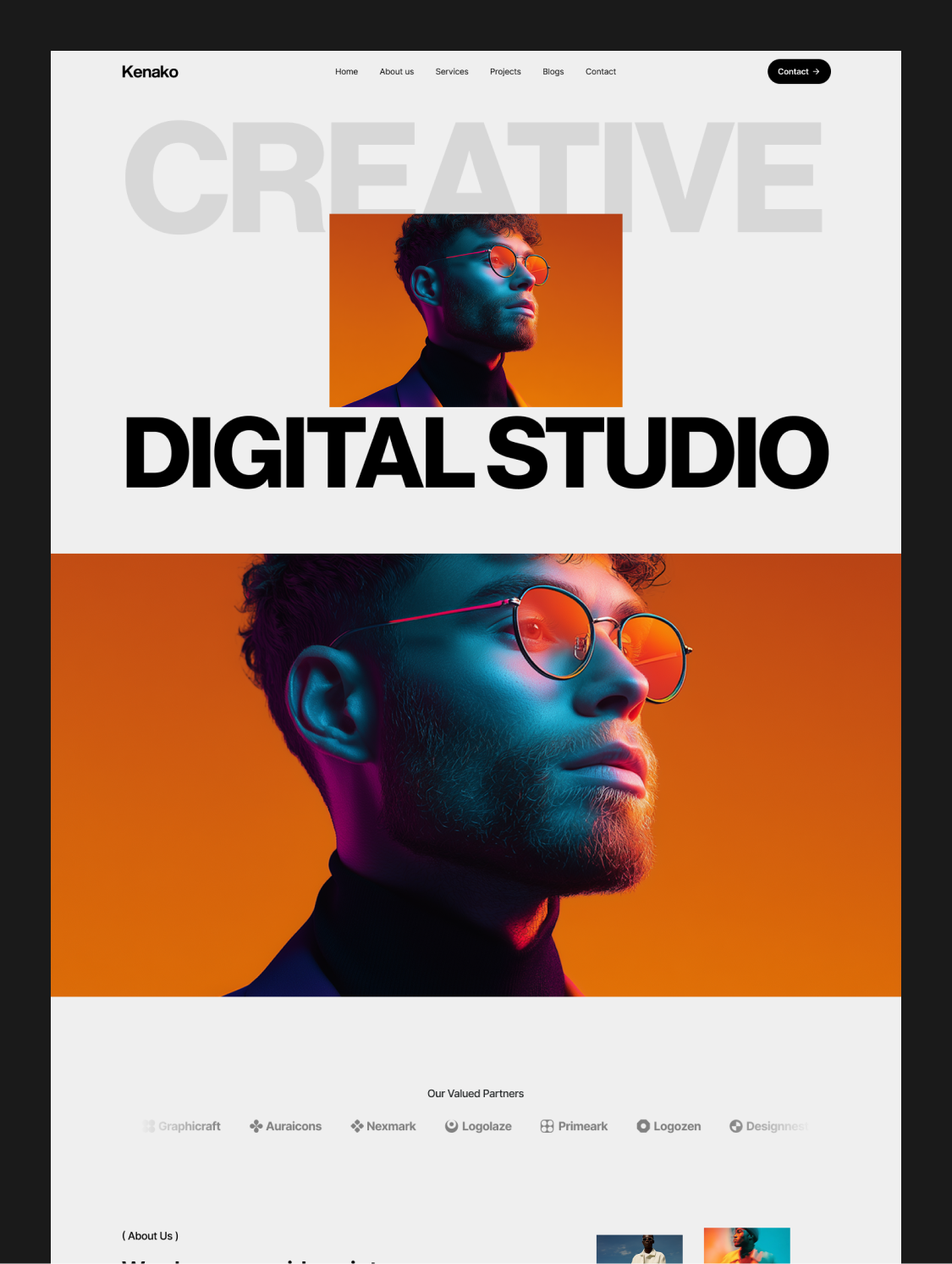 Kenako Webflow template creative digital studio hero with portrait image