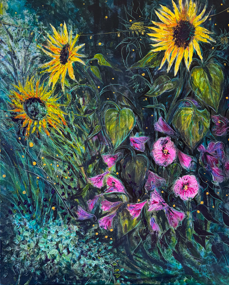 Fireflies In The Garden Acrylic Painting