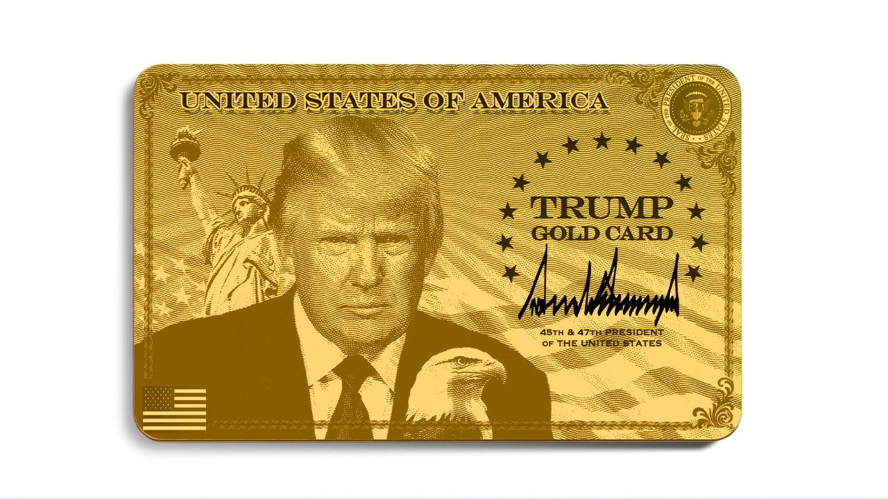 Gold colored Trump gold card with presidential portrait, gold card visa applications now open