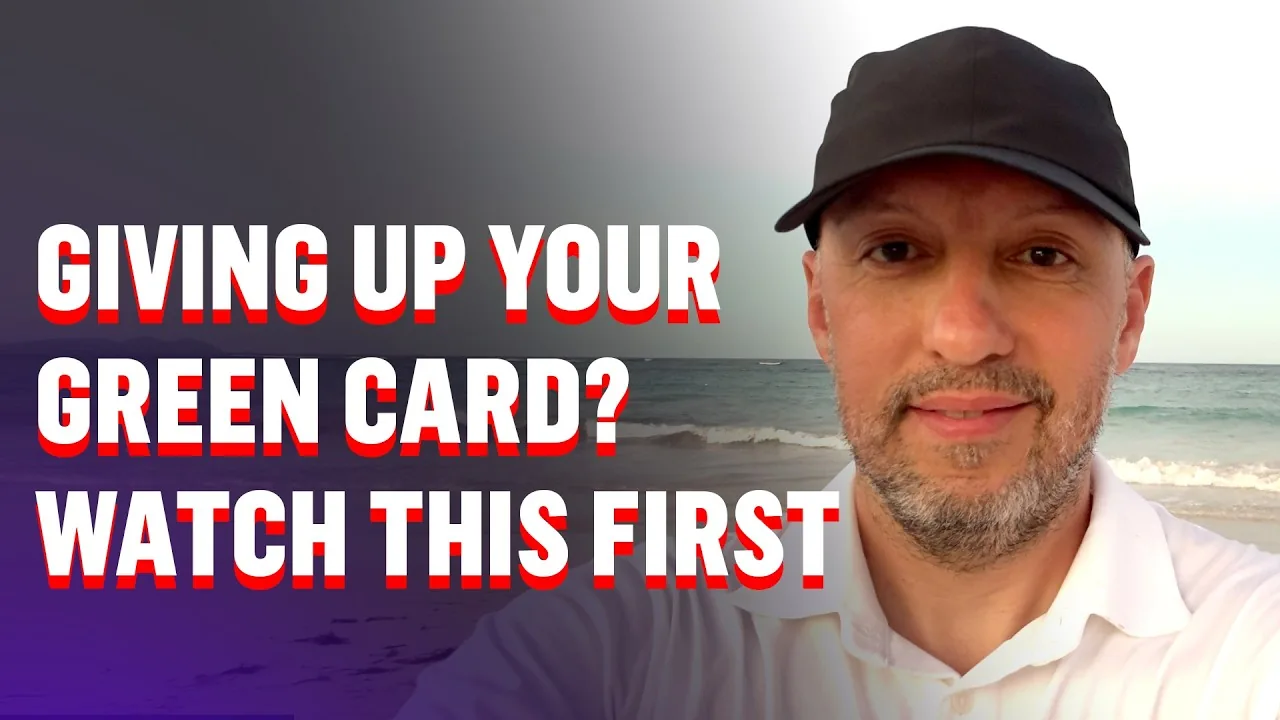 Immigration attorney Remzi G. Kulen on a beach with the text Giving up your green card? Watch this first