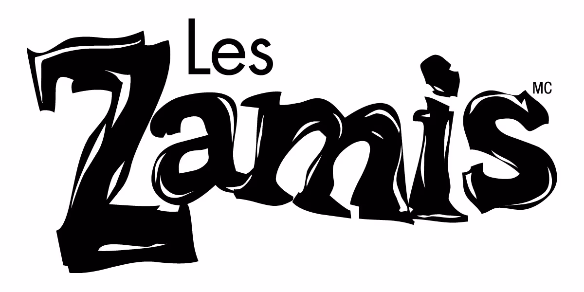Logo noir de Les Zamis avec un style de texte artistique et déformé.