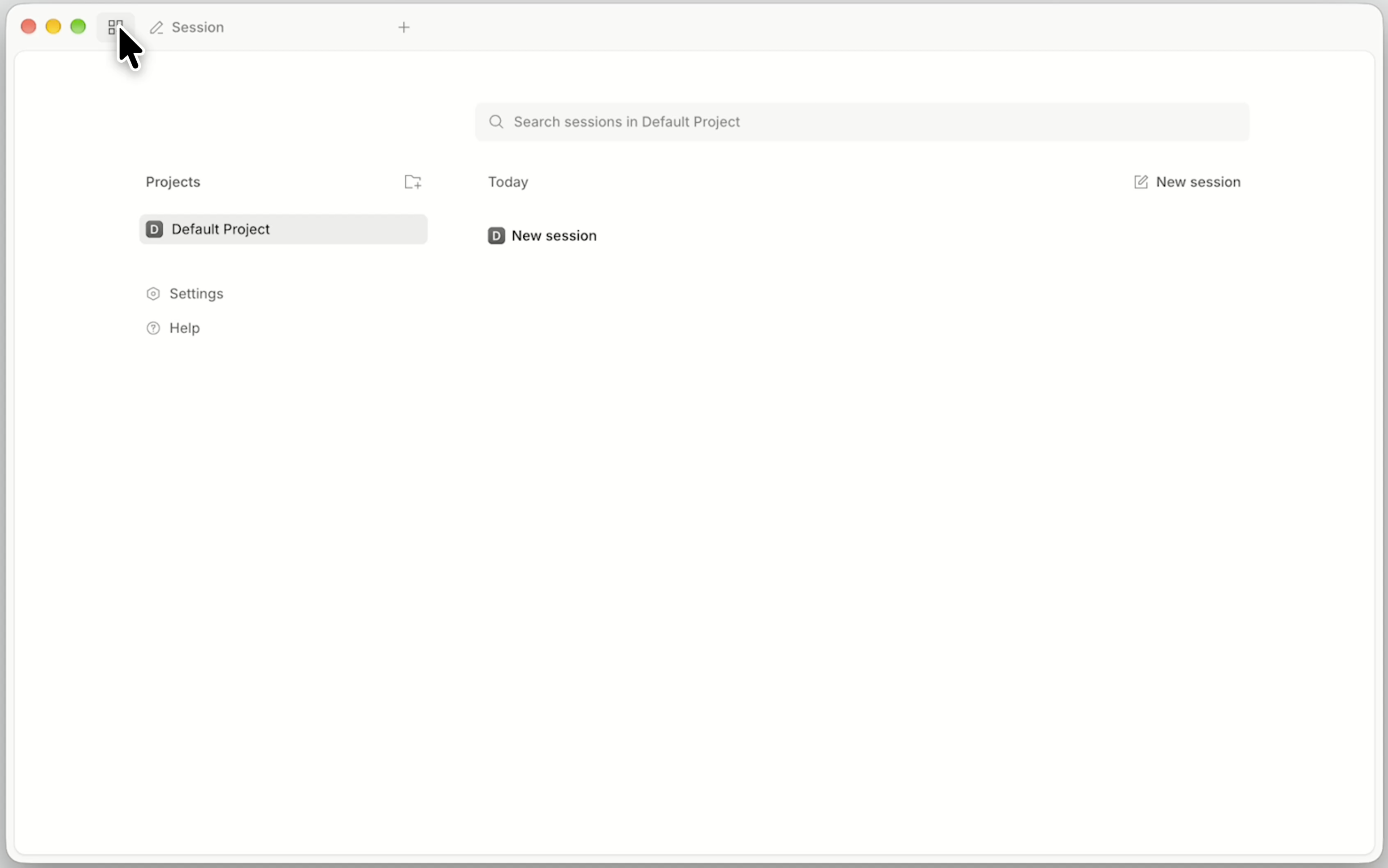 OpenCode home screen listing projects and sessions, with the home icon highlighted