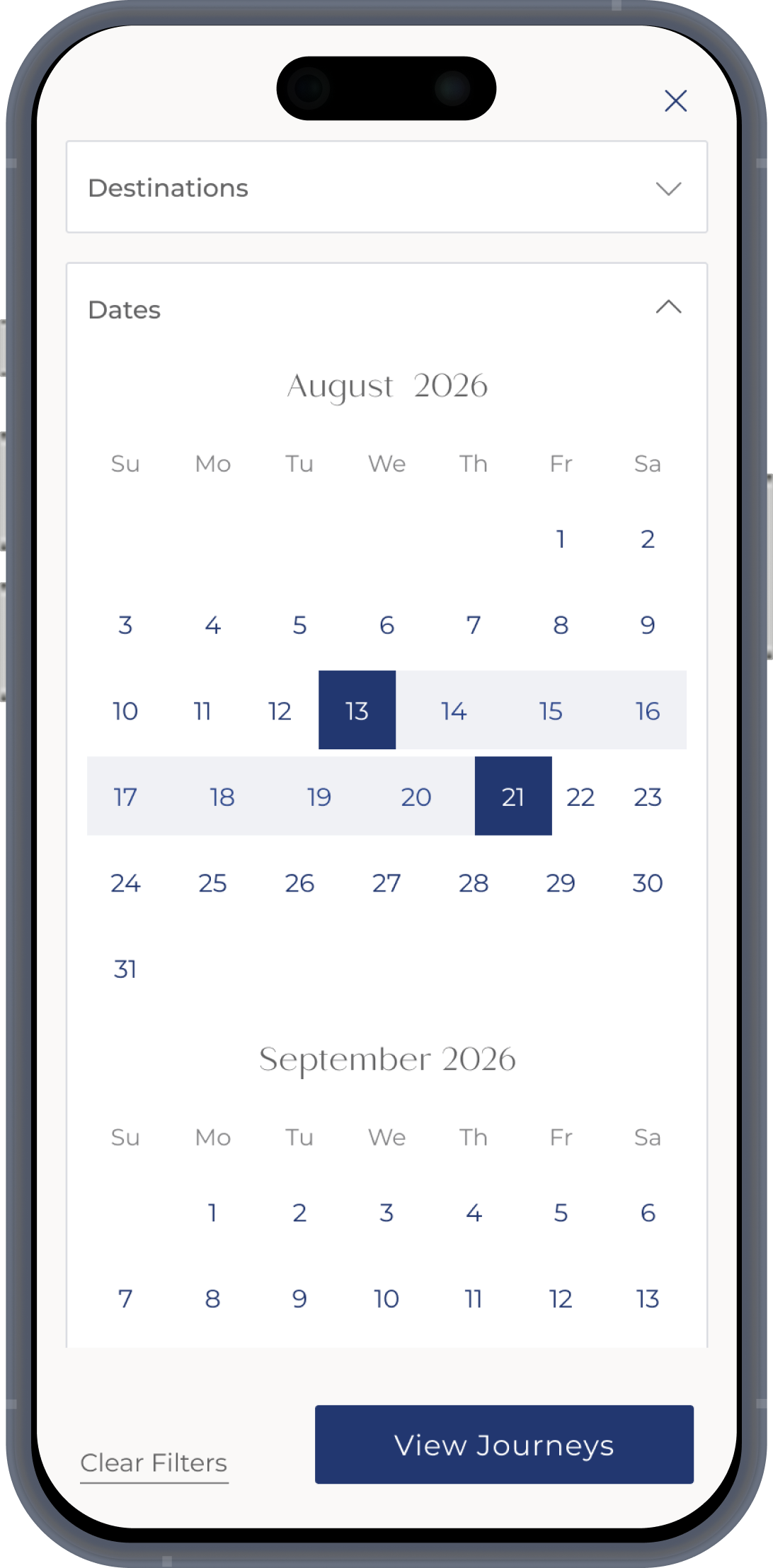The Superyacht Holdings booking calendar on mobile