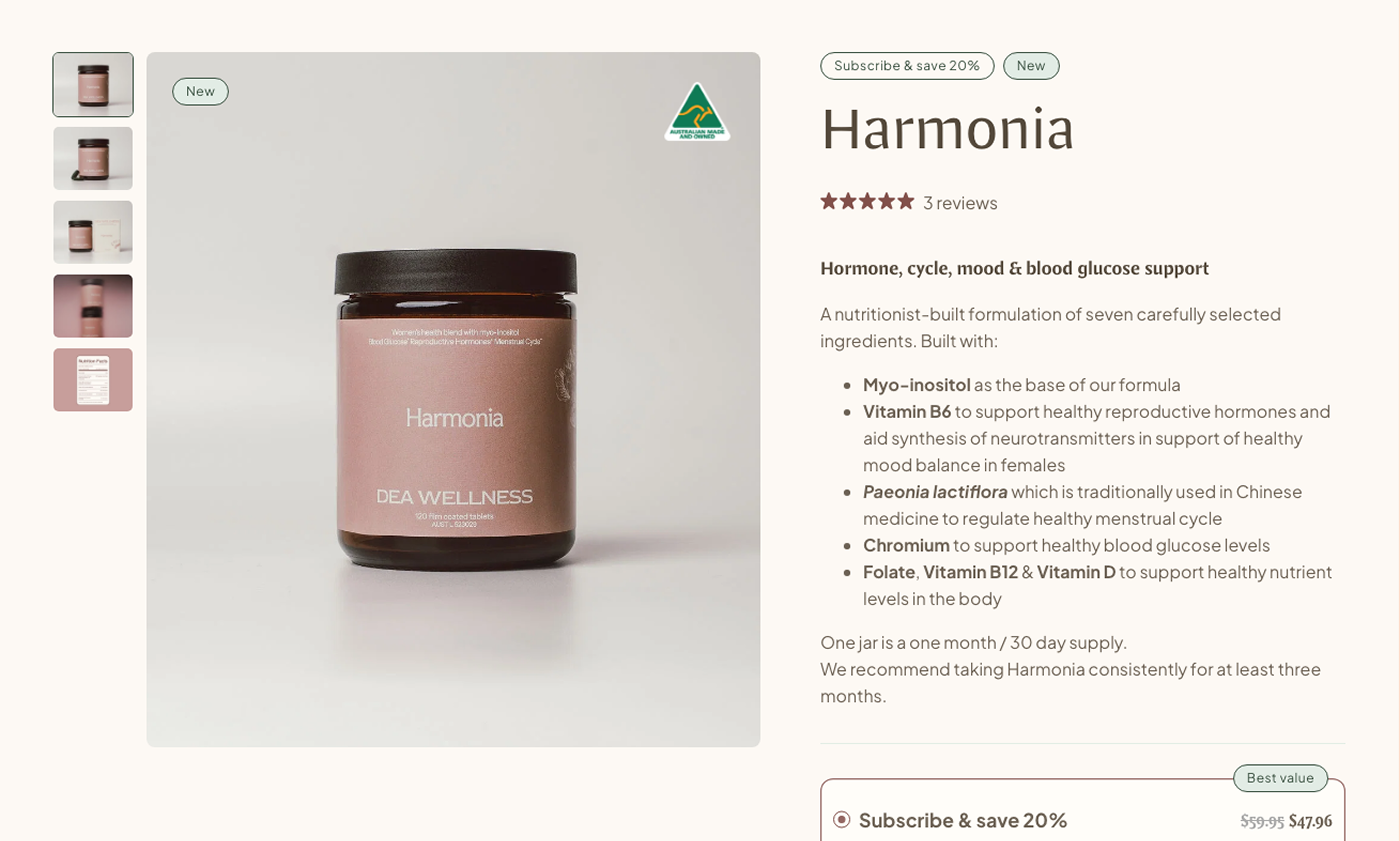 The Harmonia product page on the DEA Wellness Shopify storefront