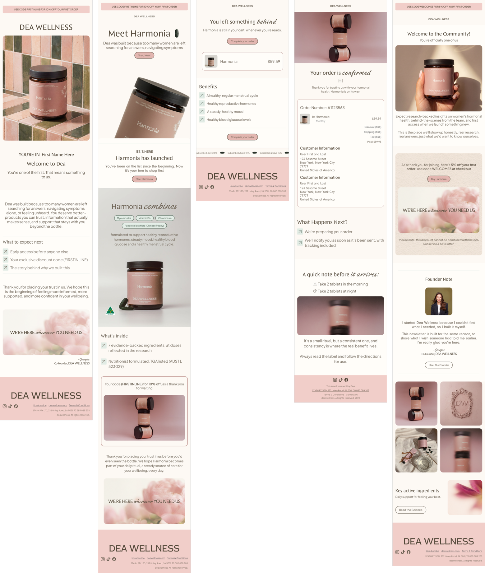 The branded email suite Emán Estudio designed for DEA Wellness