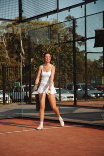 White Tennis Dress Outfit Girl Playing Padel at TOWN PADEL