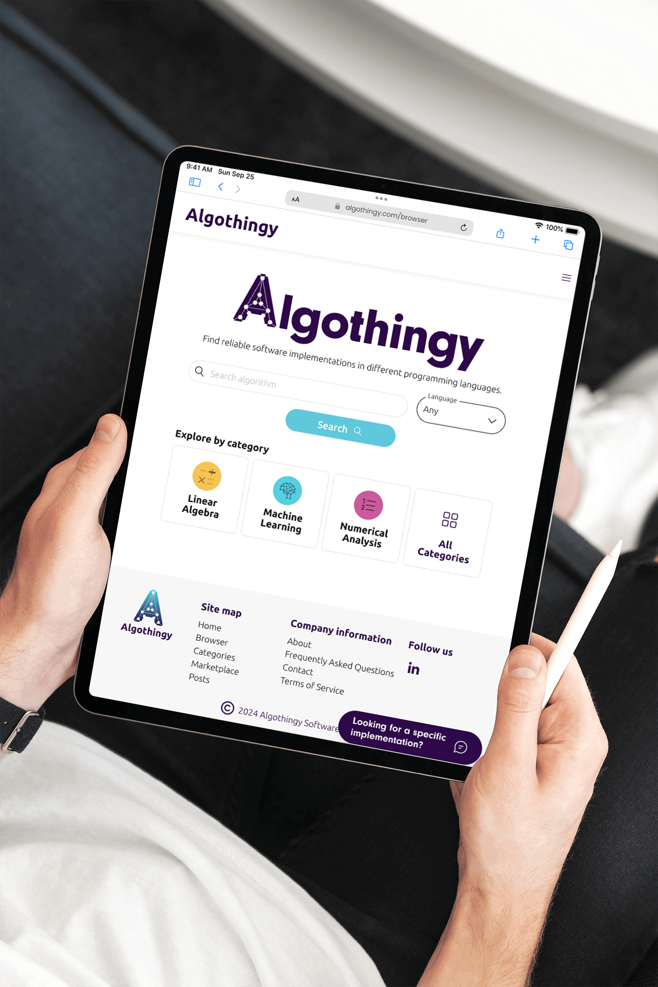 Algothingy browser page Ipad mockup
