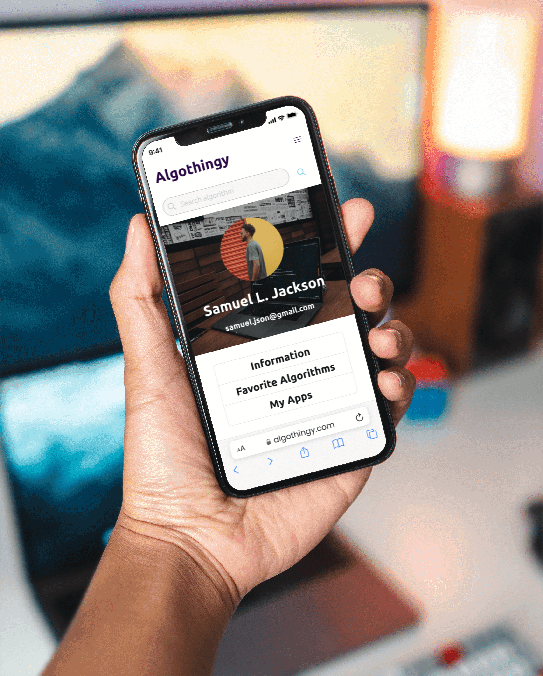 Algothingy user profile page iPhone mockup