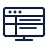 Icon of a computer monitor displaying a simplified user interface with a sidebar and content lines.
