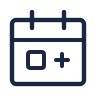 Icon of a calendar with a plus sign indicating adding a new event or appointment.