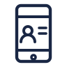 Icon of a mobile phone displaying a user profile with a person symbol and text lines.