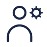 Icon of a person with a gear symbol near the head representing AI strategy or experience.