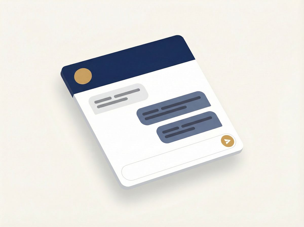 Illustration of a chat interface with blue and gray message bubbles and a send button.