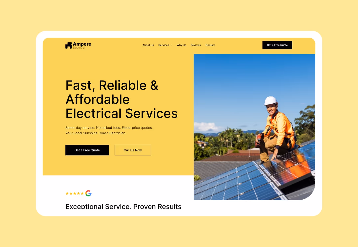 Mock up of Ampere Electrical's homepage.