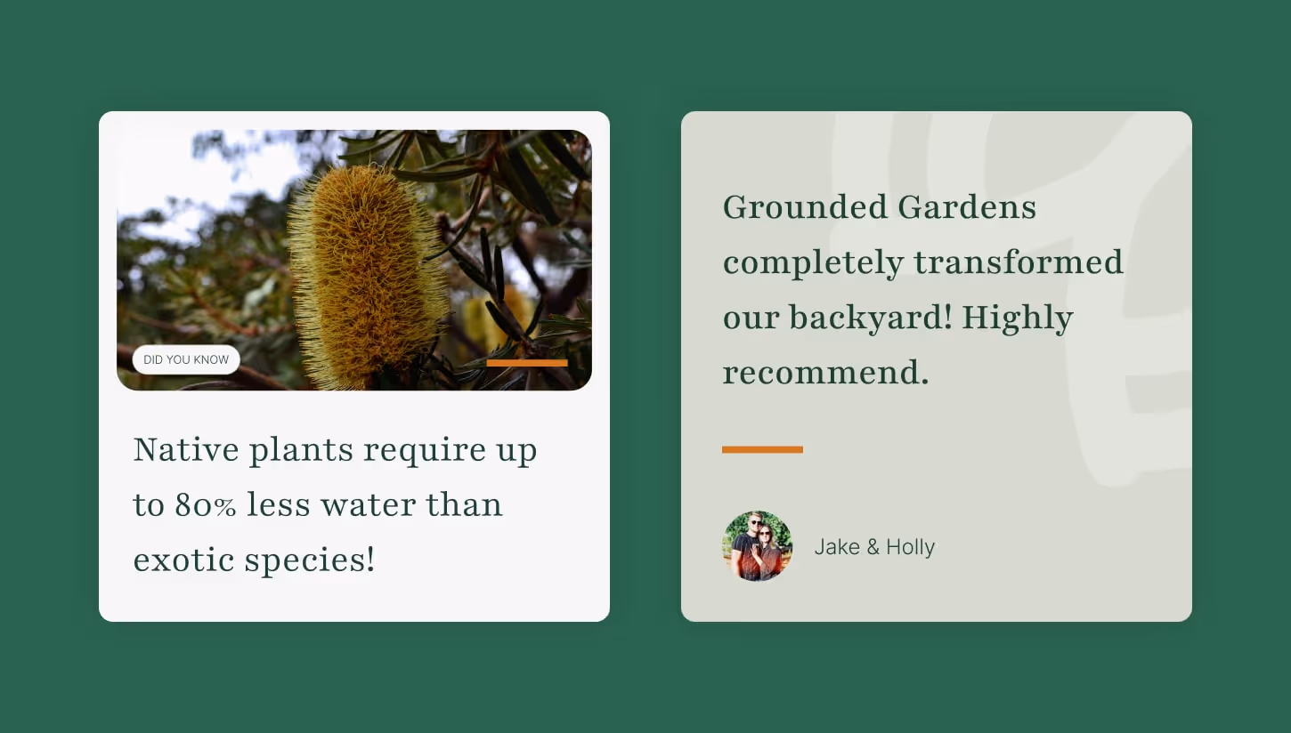 Some simplified examples of Grounded Gardens social media templates.