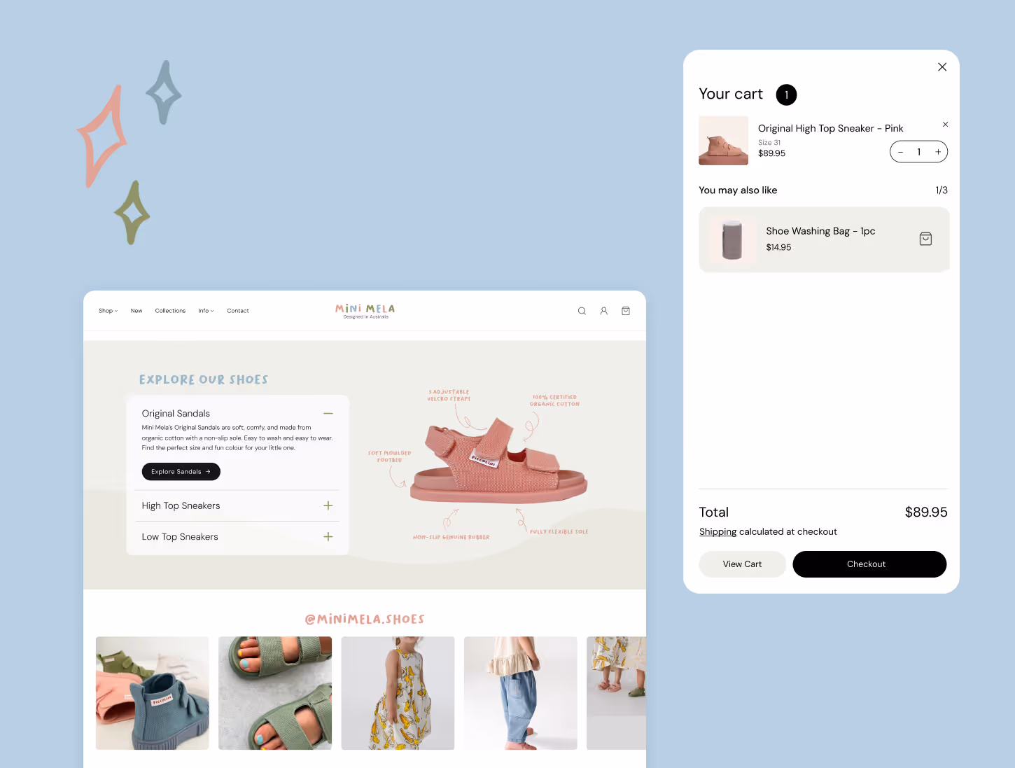 About our shoes and cart ui screen