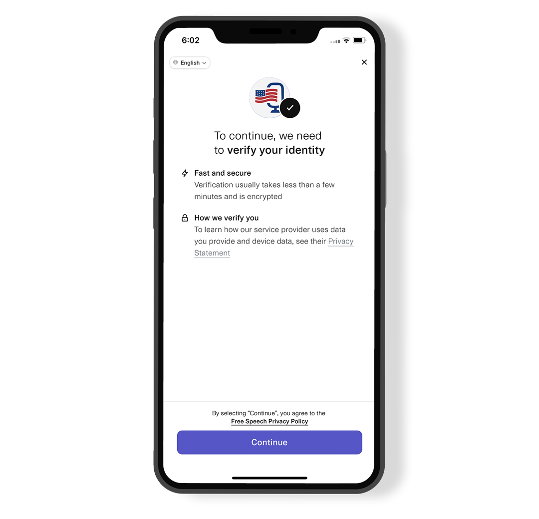 Free speech app opens on mobile