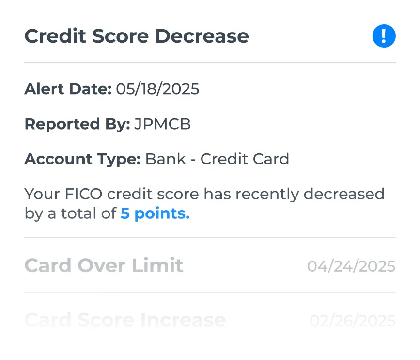 Credit Score Decrease widget expanded