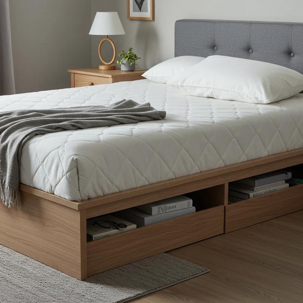 A tranquil bedroom with a neatly made bed and minimal bedside clutter, promoting restful sleep