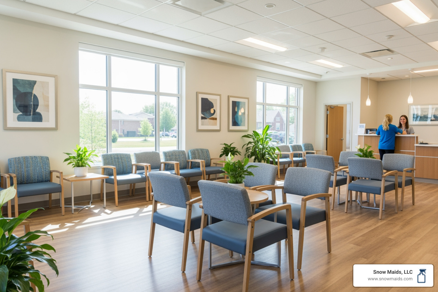A clean medical facility waiting room with modern furnishings and natural light - 24 hour commercial cleaning service in colorado springs, co