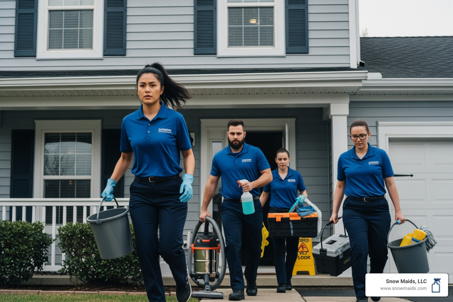 Professional cleaning team arriving quickly at a home for an emergency cleanup - 24/7 maid service repair in colorado springs, co Professional cleaning team arriving quickly at a home for an emergency cleanup - 24/7 maid service repair in colorado springs, co
